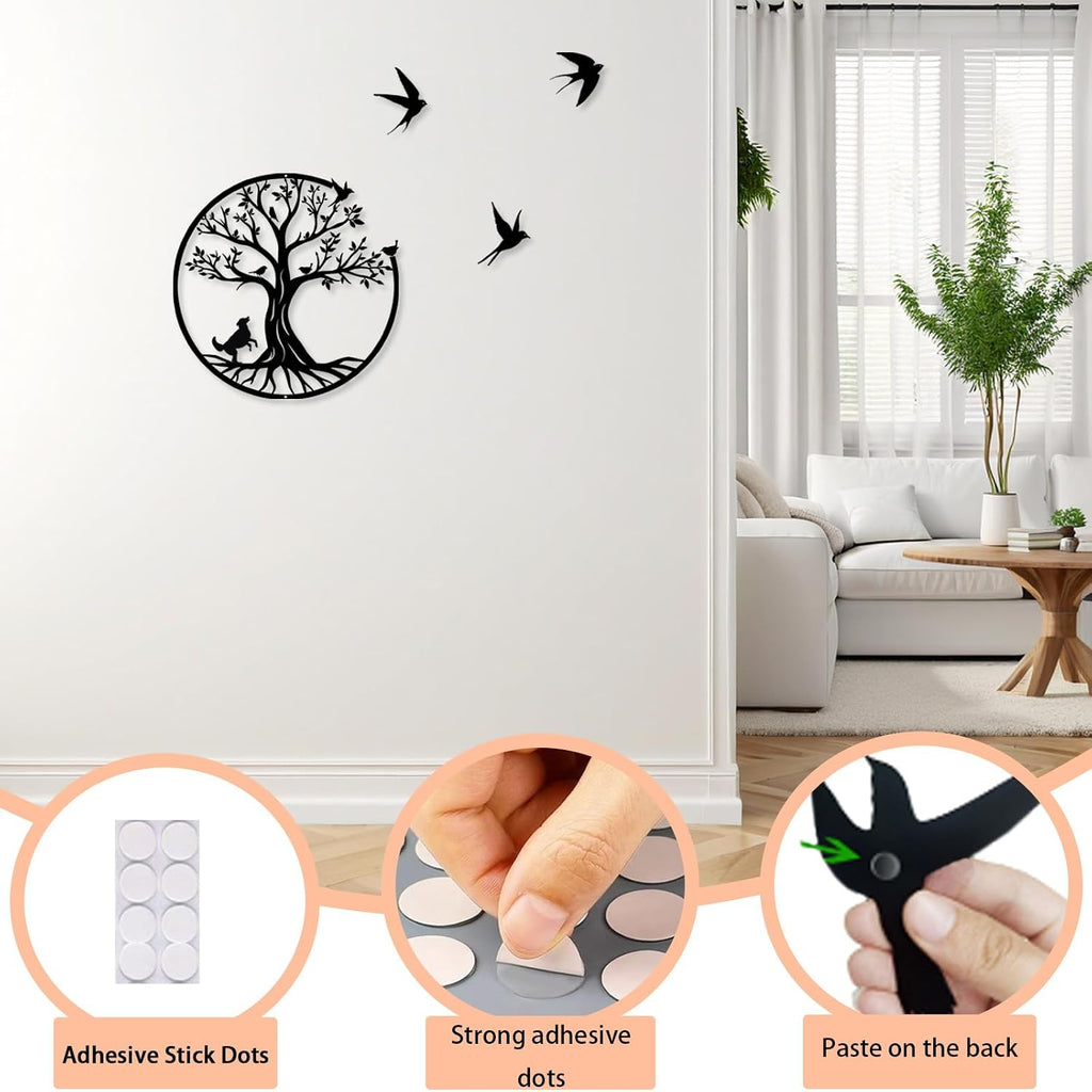 lyyochinn Tree of life metal wall art with 3 free flying birds wall decor,Outdoor Garden Porch Metal Birds Wall Hanging Sculpture for Father's Day Present or Housewarming Gift(13inch)