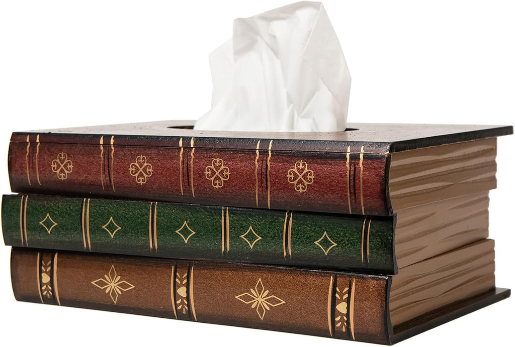 Crafted Classical Retro Wooden Antique Book Tissue Box Cover Tissue Holder Dispenser Paper Cover Case Napkin Holder Home Decor for Bathroom Living Room Office car Kitchen (red Rectangle)