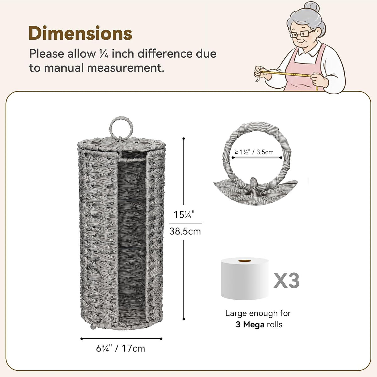 GRANNY SAYS Toilet Paper Storage with Lid, Wicker Toilet Paper Holder
