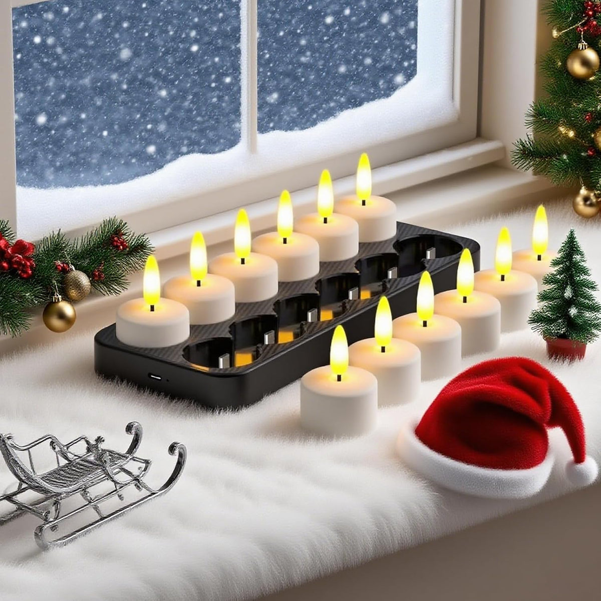 HL Rechargeable LED Tea Lights with USB Charging Base & Remote Timer