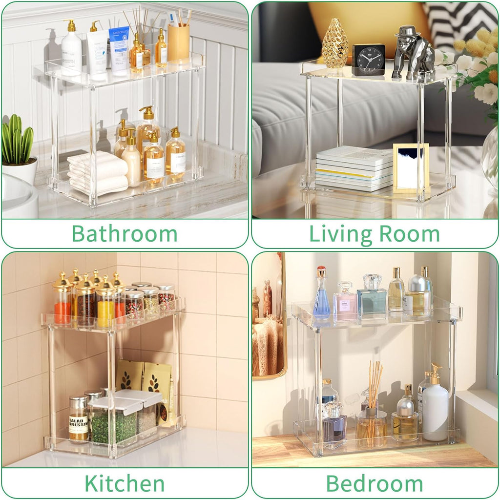 NPPLUS 2-Tier Clear Acrylic Bathroom Organizer Rectangle Counter Shelf