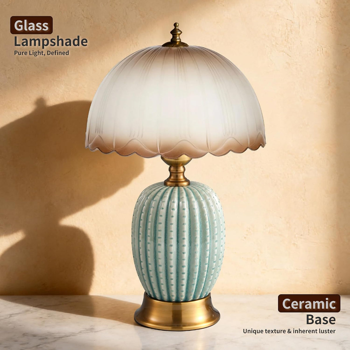 Vintage Green Ceramic Cactus Small Table Lamp for Bedroom