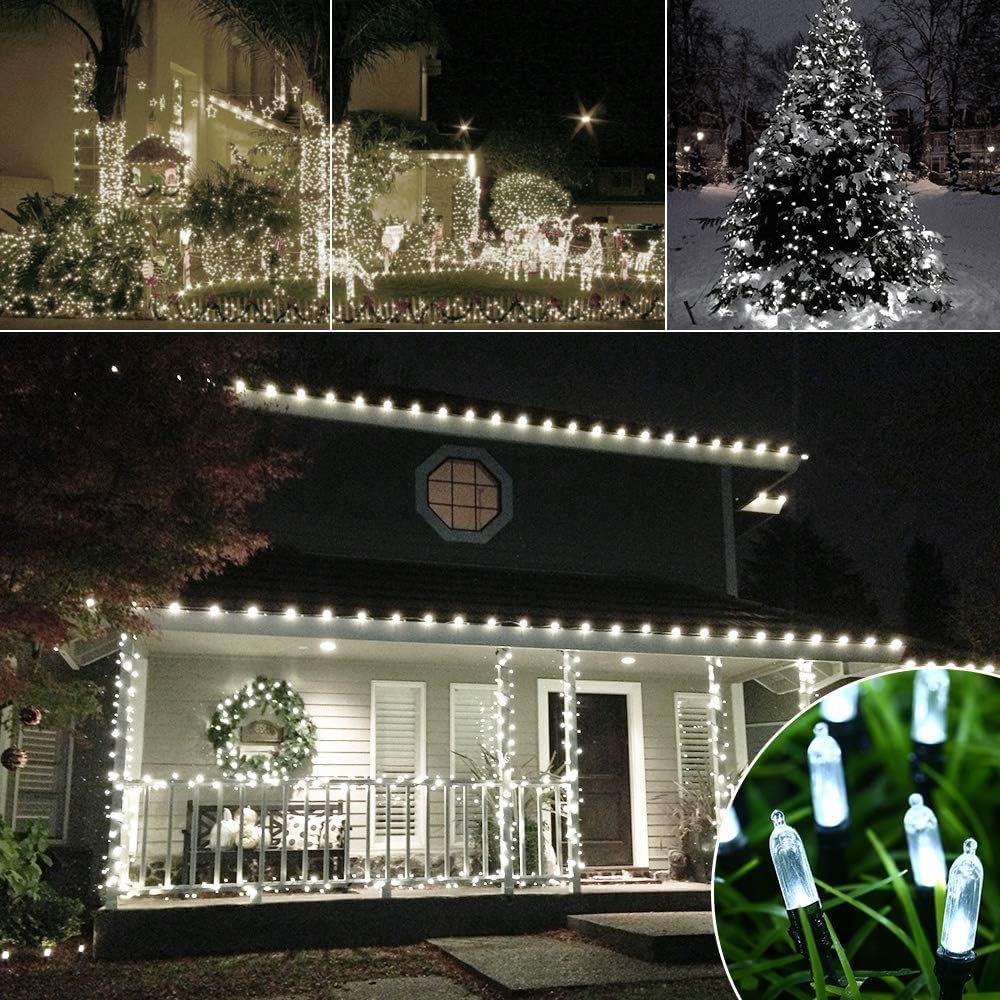 LYHOPE Battery Christmas Lights, 2Pack Total 66ft 200 LED Christmas Lights Waterproof 8 Modes Battery Operated String Light for Outdoor & Indoor, Xmas Tree, Wreaths, Holiday Decoration (Cool White)