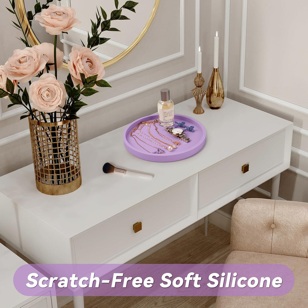 NiHome Silicone Bathroom Vanity Tray Round Perfume Organizer 8.35in Purple