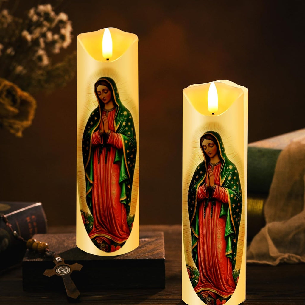 Baquler 2 Pcs Religious Flameless LED Prayer Candle, Our Lady of Guadalupe