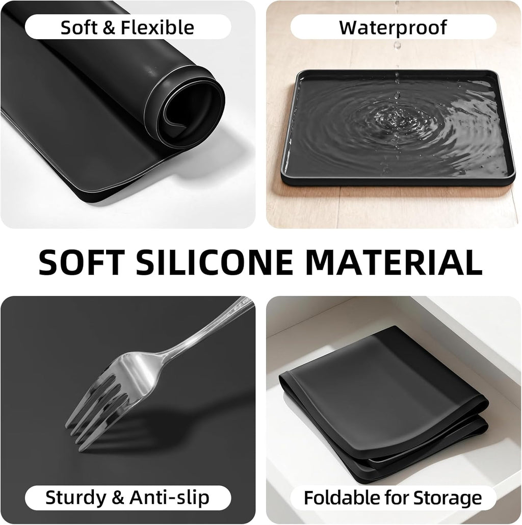 Water Cooler Mat, Waterproof Silicone Tray 19.7"x19.7", Black