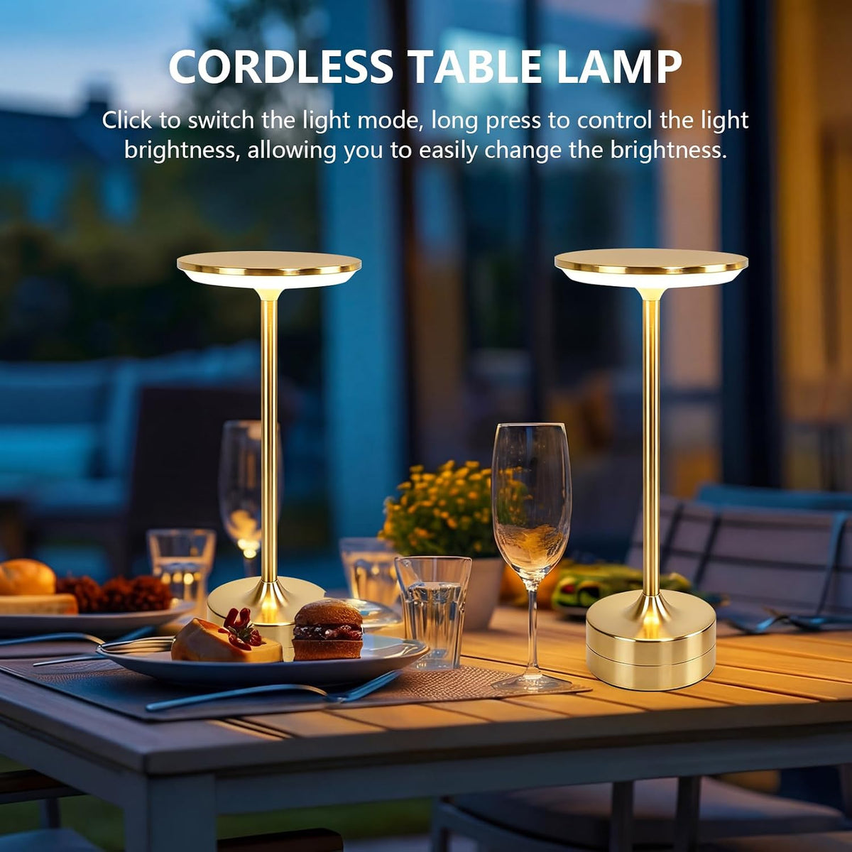 Small Table Lamp, Portable Metal Table Lamp, Cordless Rechargeable Table Lamp , 3 Color Stepless Dimmable Atmosphere Table Lamps for Patio, Camping, Coffee table decor lamp for Indoor/Outdoor（Gold)