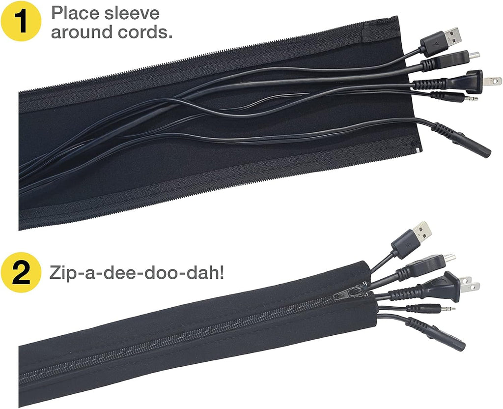 Wrap-It Storage Zipper Cable Sleeve, Black, 24", 4-Pack