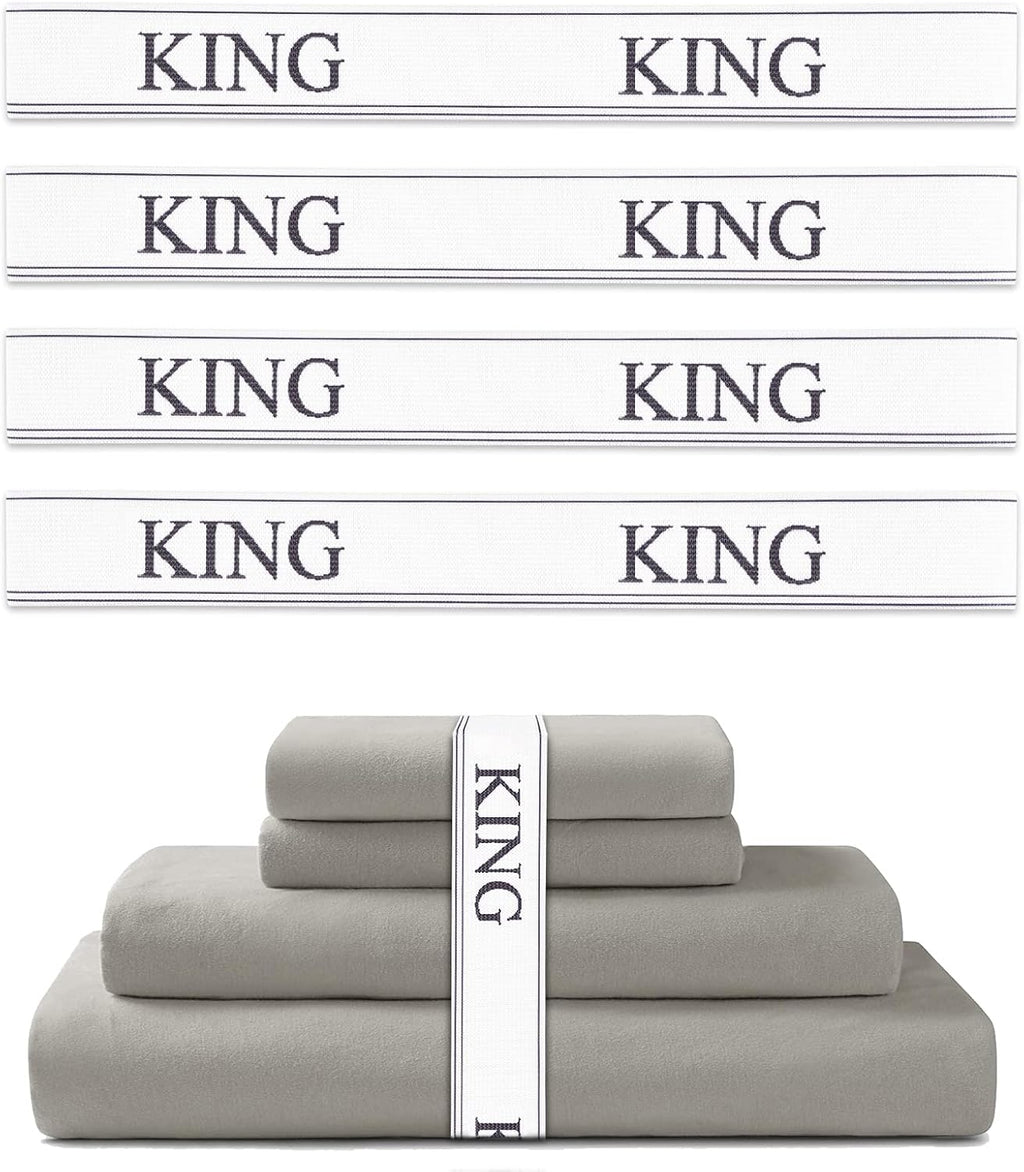 Sheet Linen Labels Bed Sheet Organizer Bands - Elastic Storage Organizer for Linen Closet - King 4 Pack