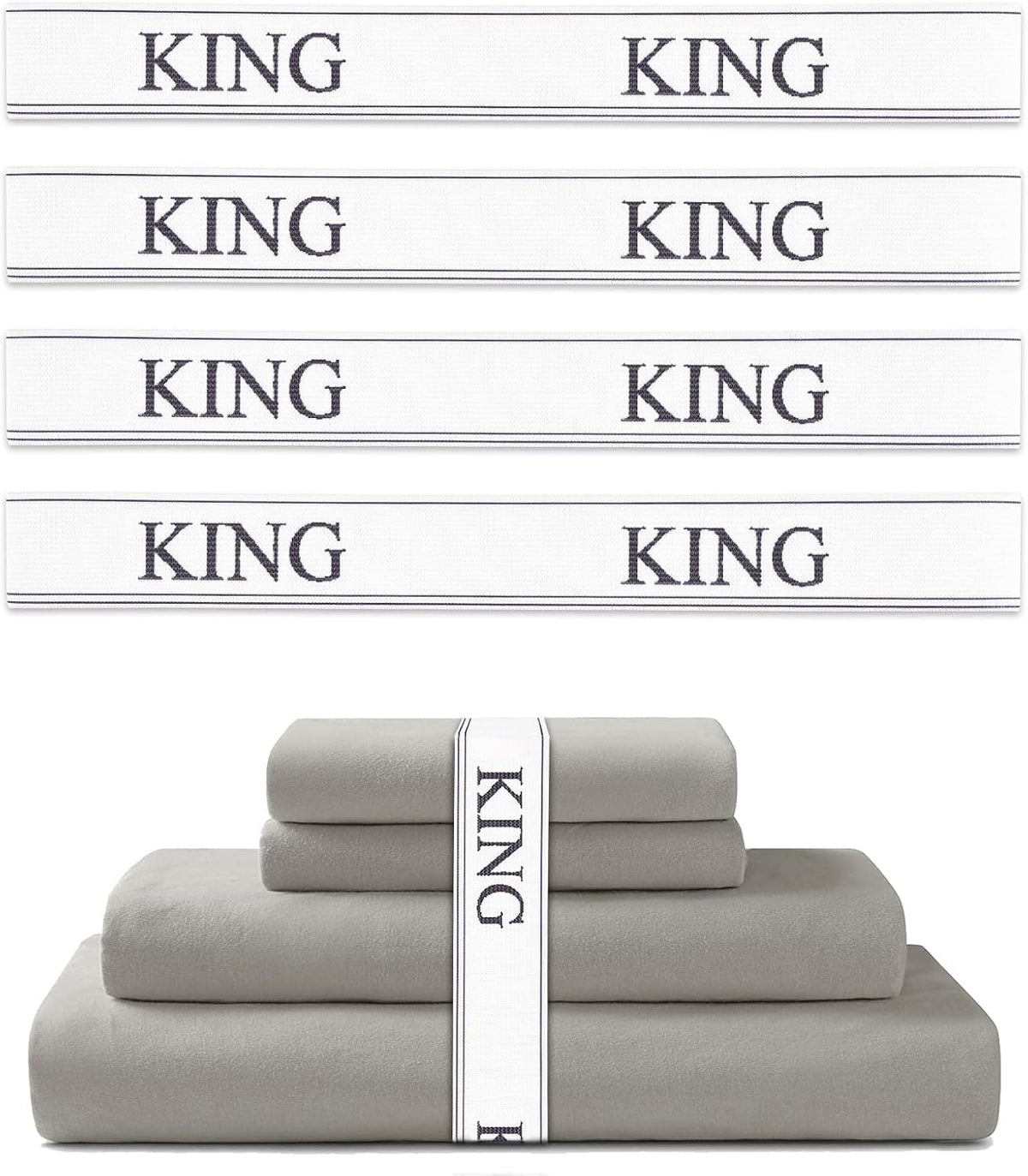 Sheet Linen Labels Bed Sheet Organizer Bands - Elastic Storage Organizer for Linen Closet - King 4 Pack