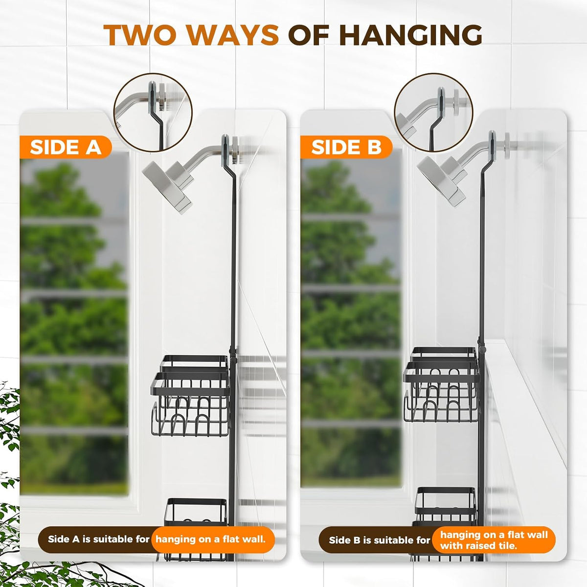 REINHARDT Split Shower Caddy Hanging for Handheld Showerheads, Black