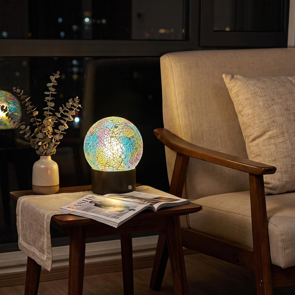 Oneach 6.5" Mini Mosaic Glass Cordless Rechargeable Battery Table Lamp