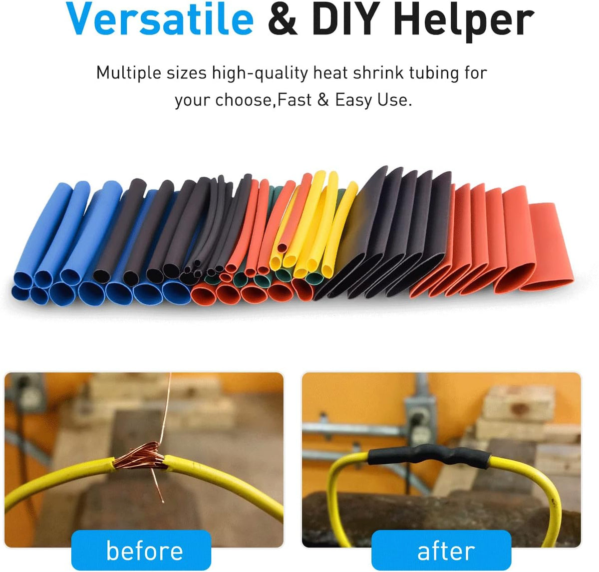 Nilight - 50005R Heat Shrink 2:1 Electric Insulation Tube Kit 45mm Flame Retardant Wrap Cable Sleeve 560pcs 5 Colors 12 Sizes with Storage Box，2 Years Warranty