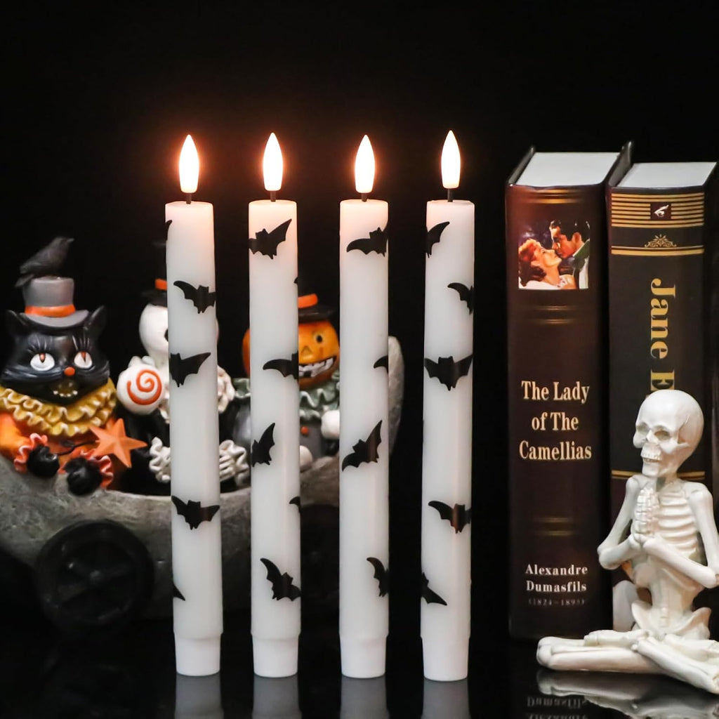 Bats Decal Flameless LED Taper Candles with Remote and Timer
