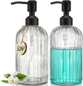 JASAI 2PACK 18Oz Simple Glass Soap Dispensers with Black Rust Proof Pump