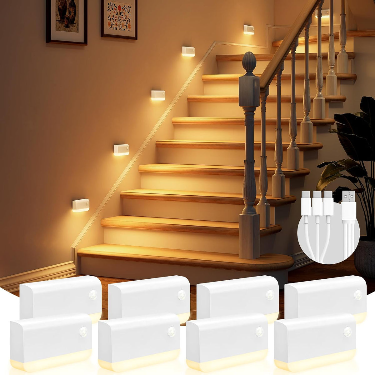 VOLISUN Motion Sensor Rechargeable Night Lights, 3 Modes 3CCT 6Pack,White