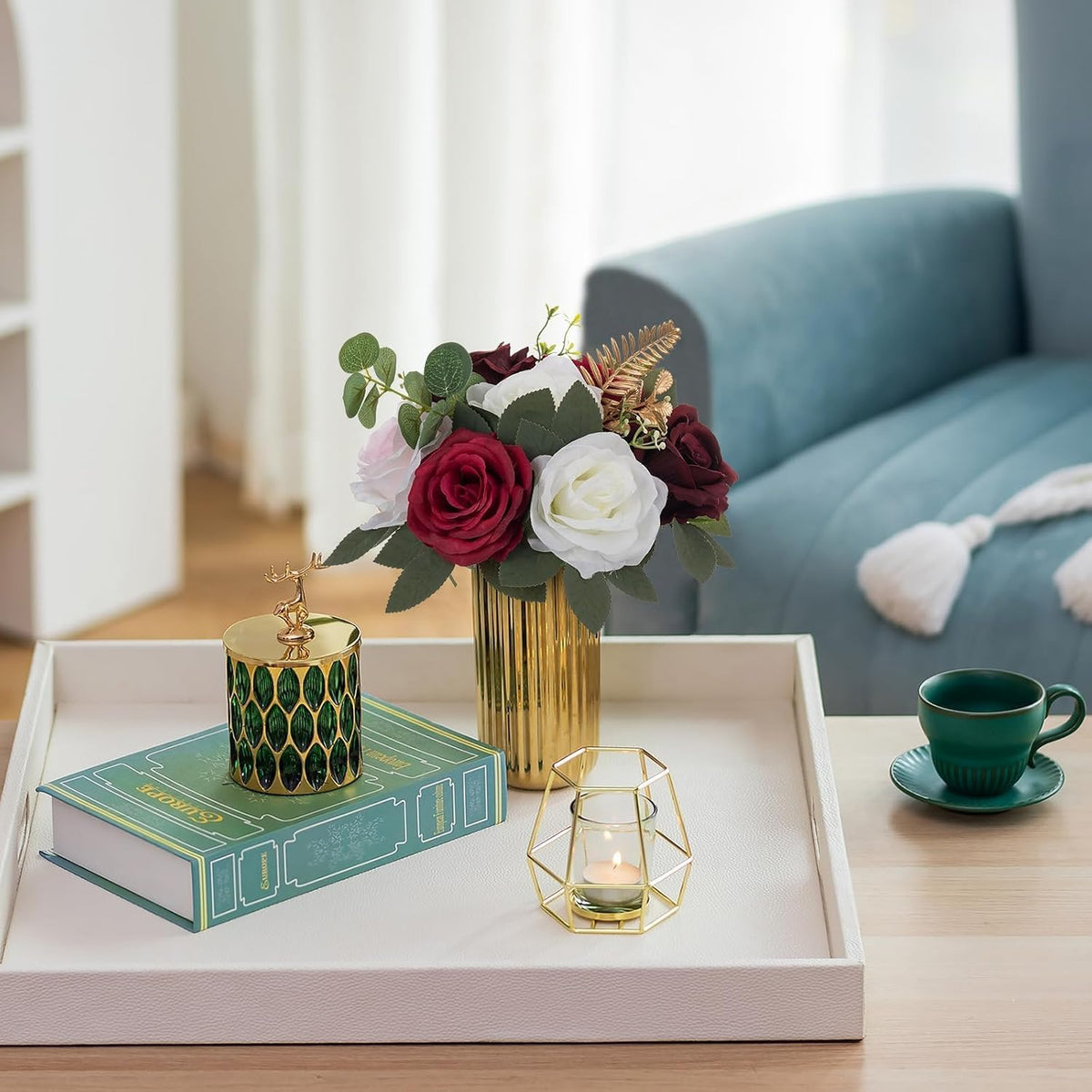 BLOSMON Artificial Rose Flowers Ball Wedding Centerpieces, 2 Pcs, Burgundy