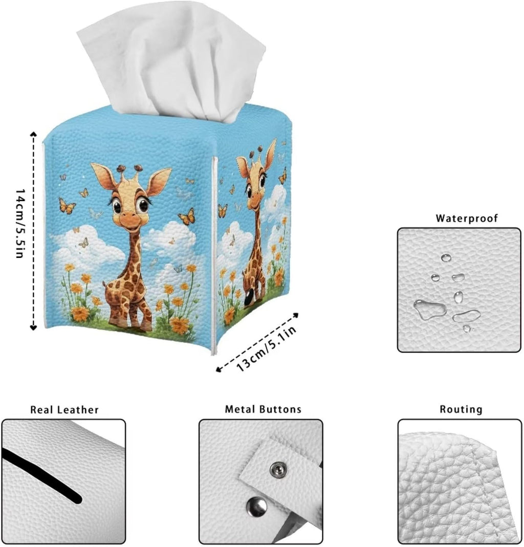 ZOUTAIRONG Butterfly Giraffe Tissue Box Cover Square Tissue Box Holder Home Decor Tissue Dispenser for Bathroom Dresser, Vanity Countertop, Tabletop, Office, Car Tissue Cover Cube Cover Blue
