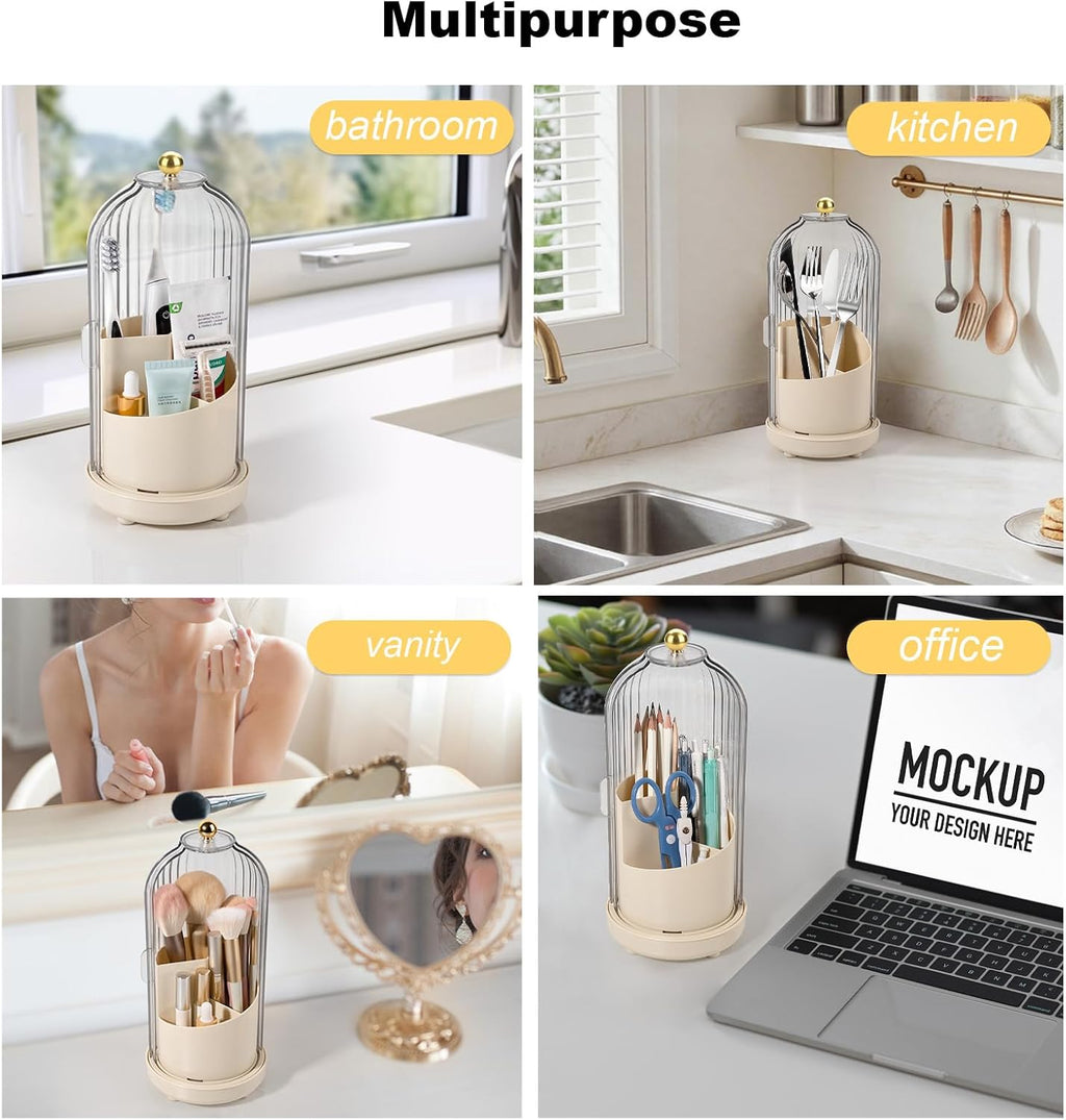 Toothbrush Holders with Cover Toothpaste Organizer for Bathroom, Beige