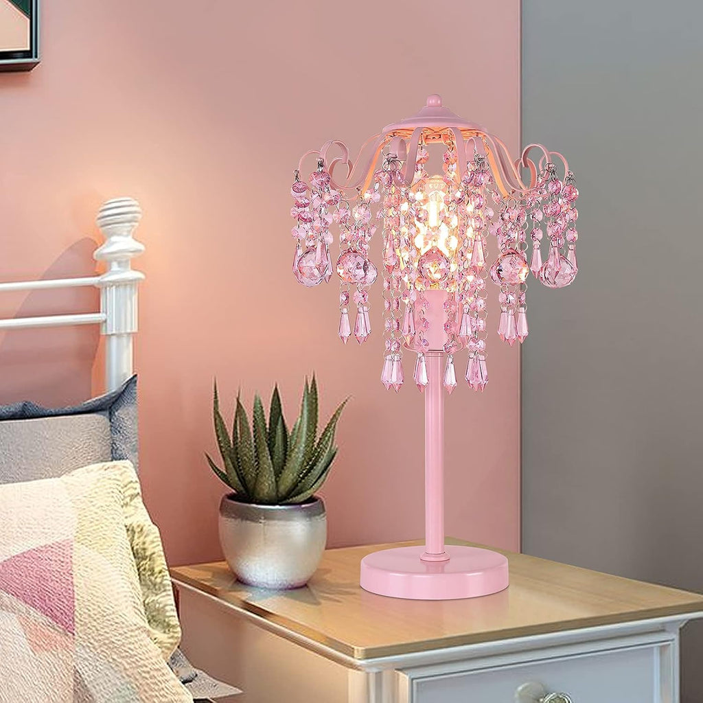 MEIXISUE Small Pink Crystal Bedside Table Lamp End Table Lamp Nightstand Lamp for Bedroom Living Room Office H20.4'' W11.81'' 1-Light E26