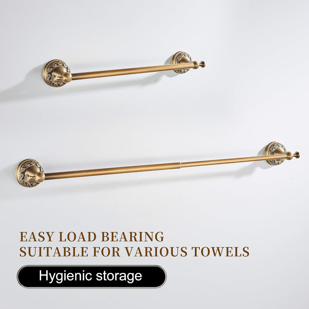 Wall Mounted Bathroom Towel Rack, Towel Bar Adjustable 15.5 to 27.5 Inch Antique Brass Pattern Carving,Brushed Bronze