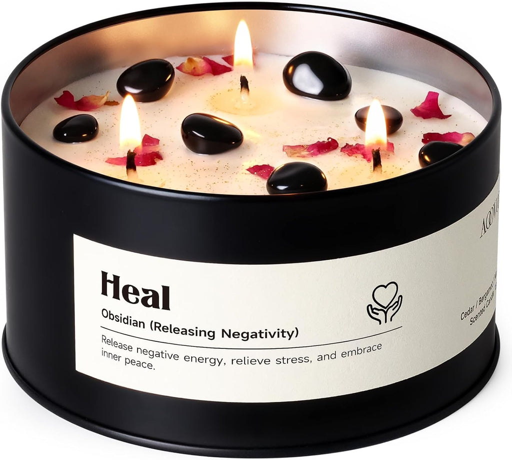 AOOVOO Obsidian Crystal Candle - 12oz Heal Candle for Releasing Negativity