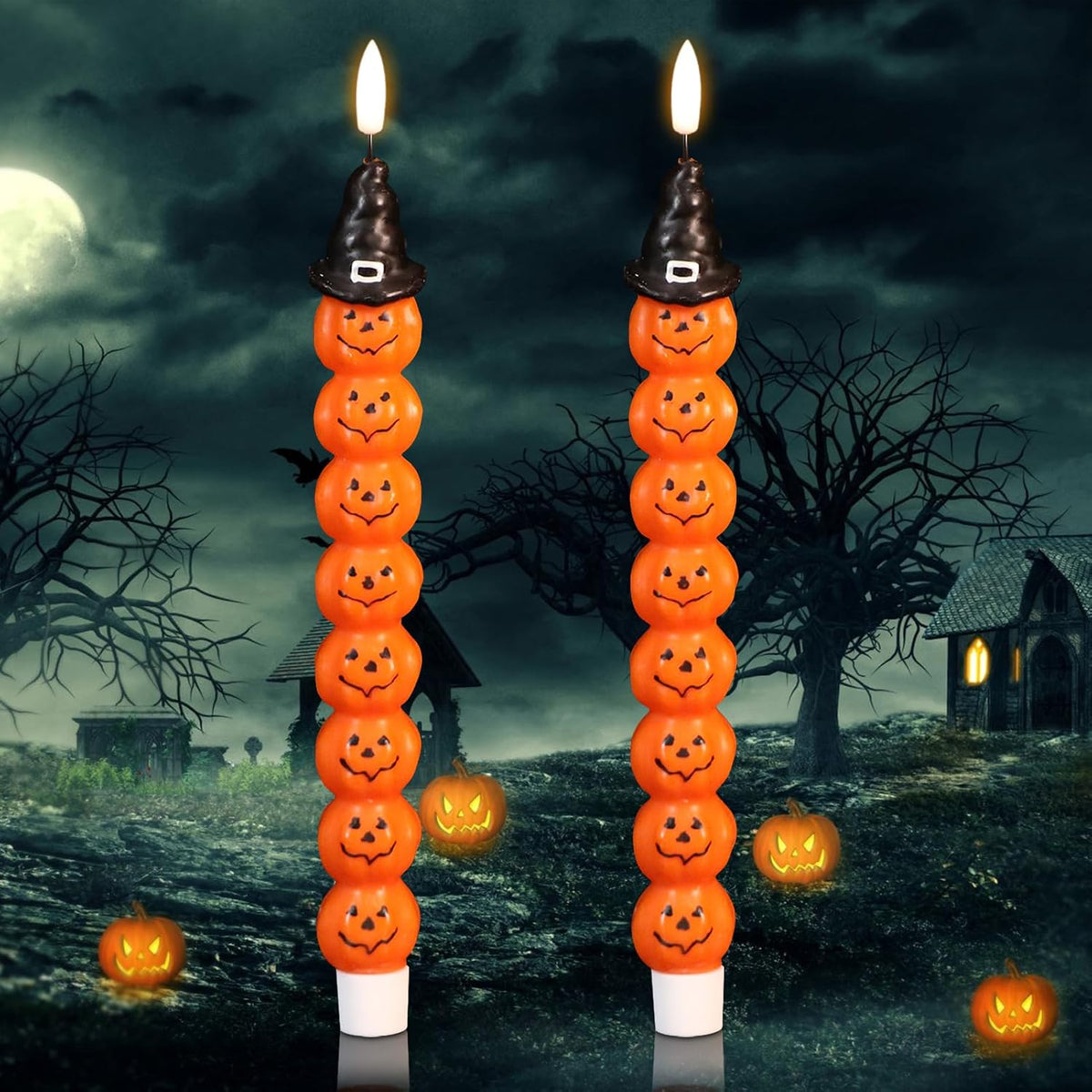Halloween Pumpkins Flameless Taper Candles with 6H Timer