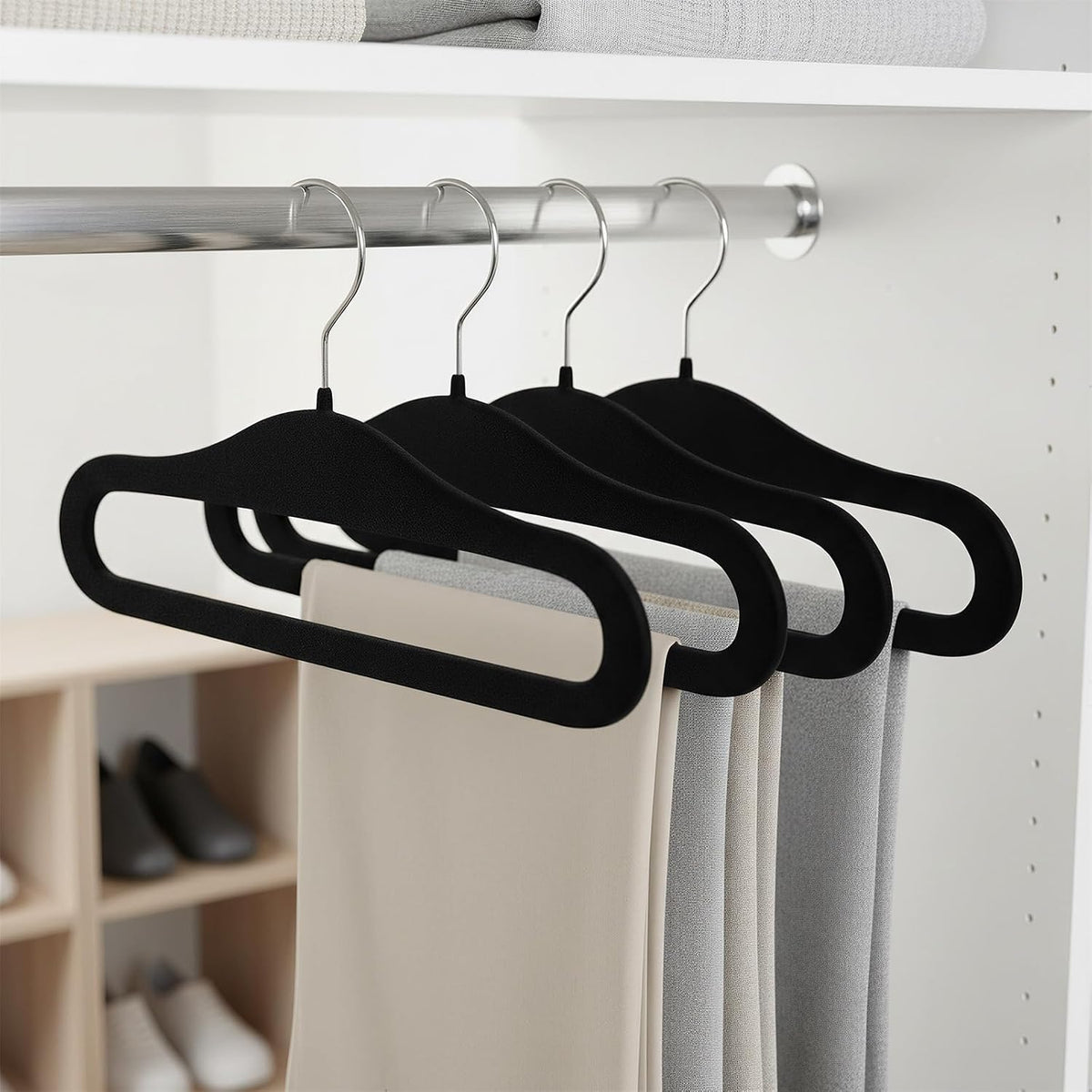 Velvet Hangers Non Slip,Pants Hangers for Closet (Black,20 Pack)