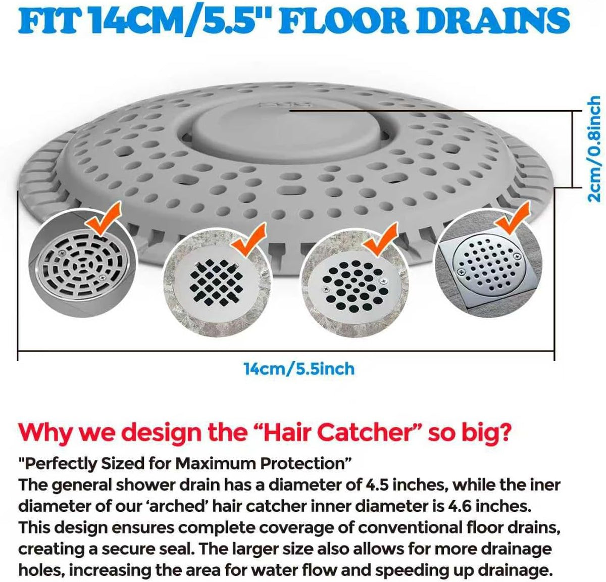 Zaa Shower Drain Hair Catcher Silicone Flat Floor Strainer Protector