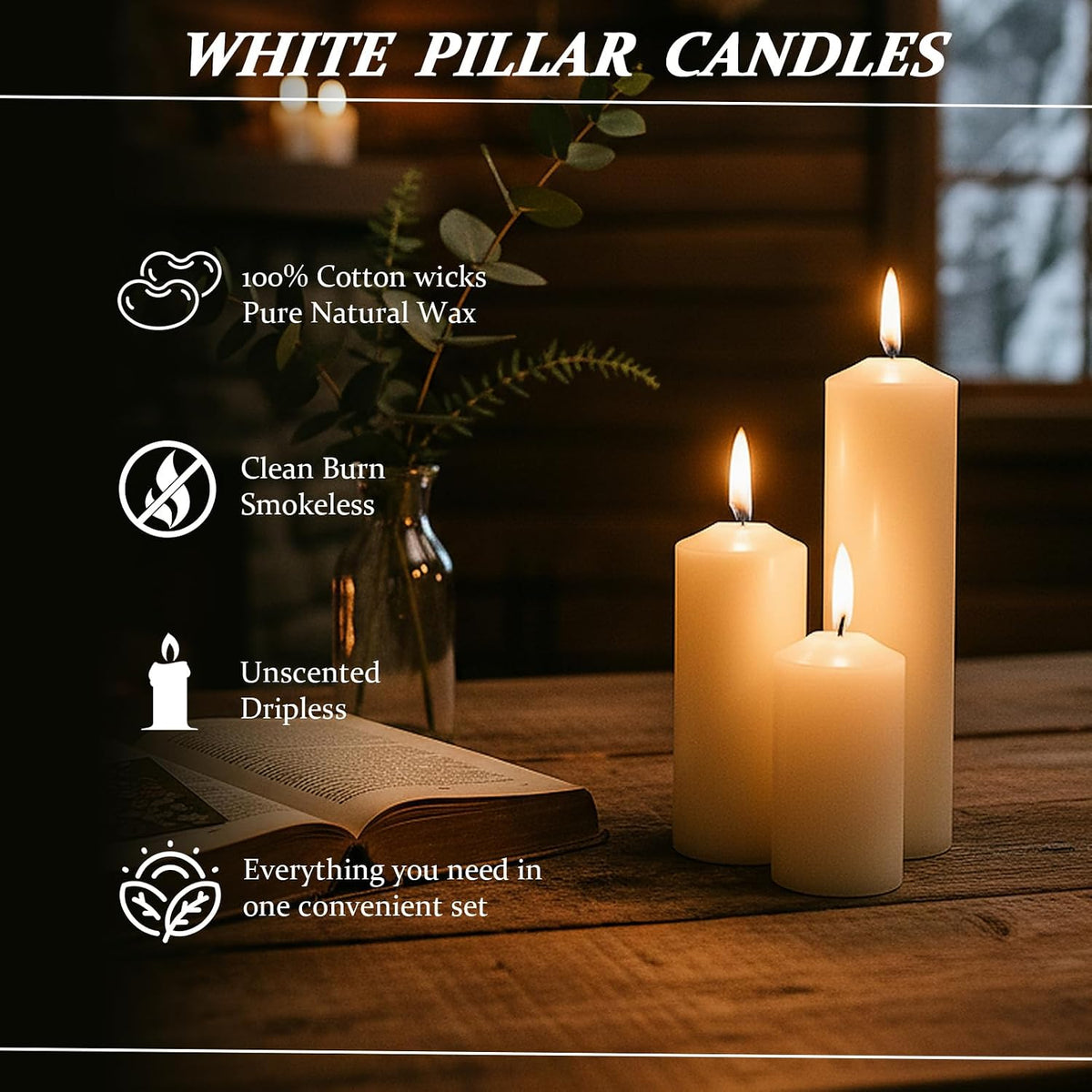 18 Pack Ivory Pillar Candles Bulk Set, 2x3 2x4 2x6 Inch - 6 Each Size, Dripless Smokeless Clean Burning for Wedding Centerpieces, Home Decor, Church, Romantic Ambiance！