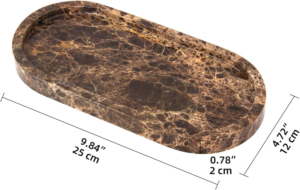 Oval Marble Bathroom Vanity Tray, Dark Brown, 10" x 5" x 0.6"
