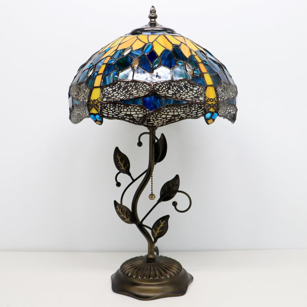 Tiffany Style Yellow Dragonfly Stained Glass Table Lamp 19 Inch