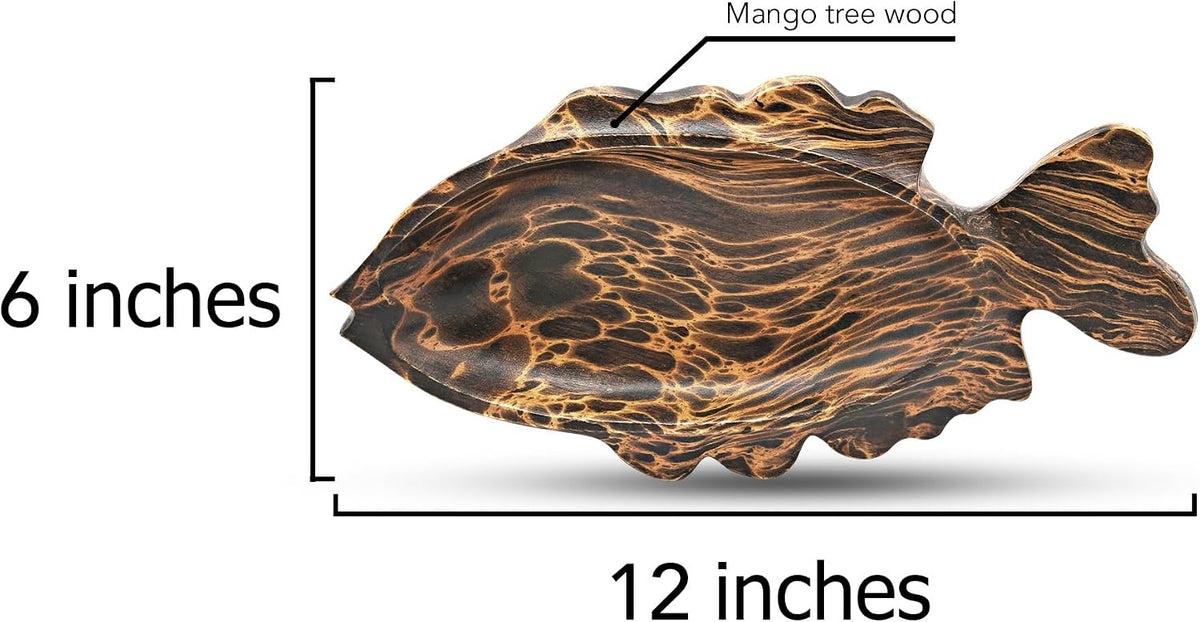 AeraVida Ocean Fish Shaped Natural Brown Mango Tree Wood Kitchen Plate Bowl | Decorative Tray Bowl for Kitchen Counter | Wooden Tray for Candy Nuts Desserts Fruits Home Décor Gifts