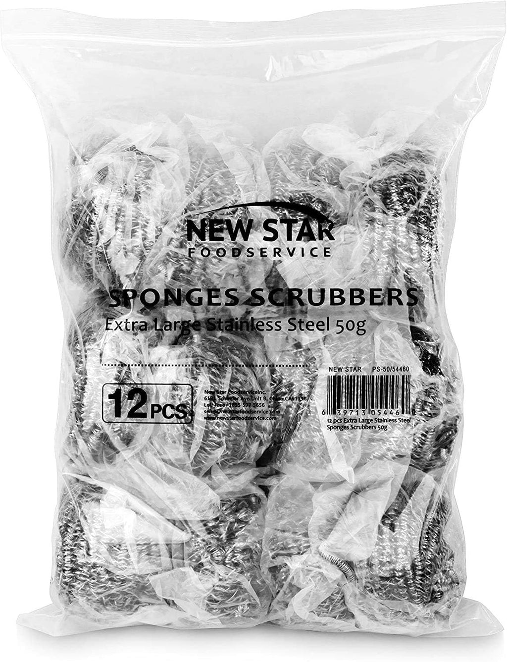 New Star Foodservice Extra Large (50 Grams) Stainless Steel Sponges Scrubbers, Set of 12 (Pack of 4)