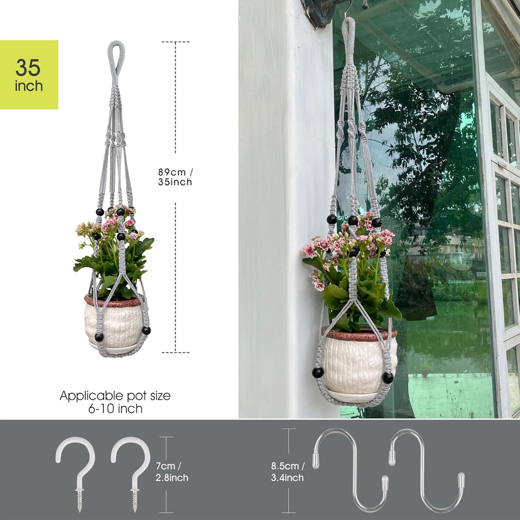 RIFNY Macrame Plant Hanger Indoor, Hanging Plant Holder, Grey, 2 PCS