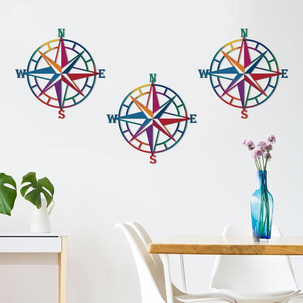 ESTART 11In Colorful Nautical Compass Metal Beach Theme Wall Hanging Decor