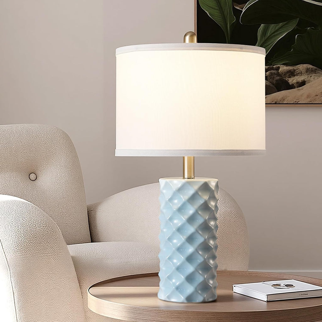 Star Diamond Ceramic Table Lamps Set of 2 - Sky Blue Nightstand Lamps 23"