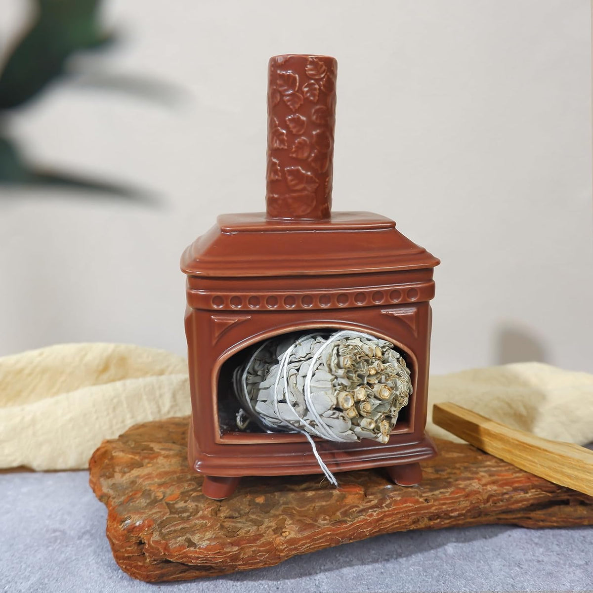 MOUGIGI Palo Santo Burner Holder-Ceramic Mini Chiminea, Incense Chimney