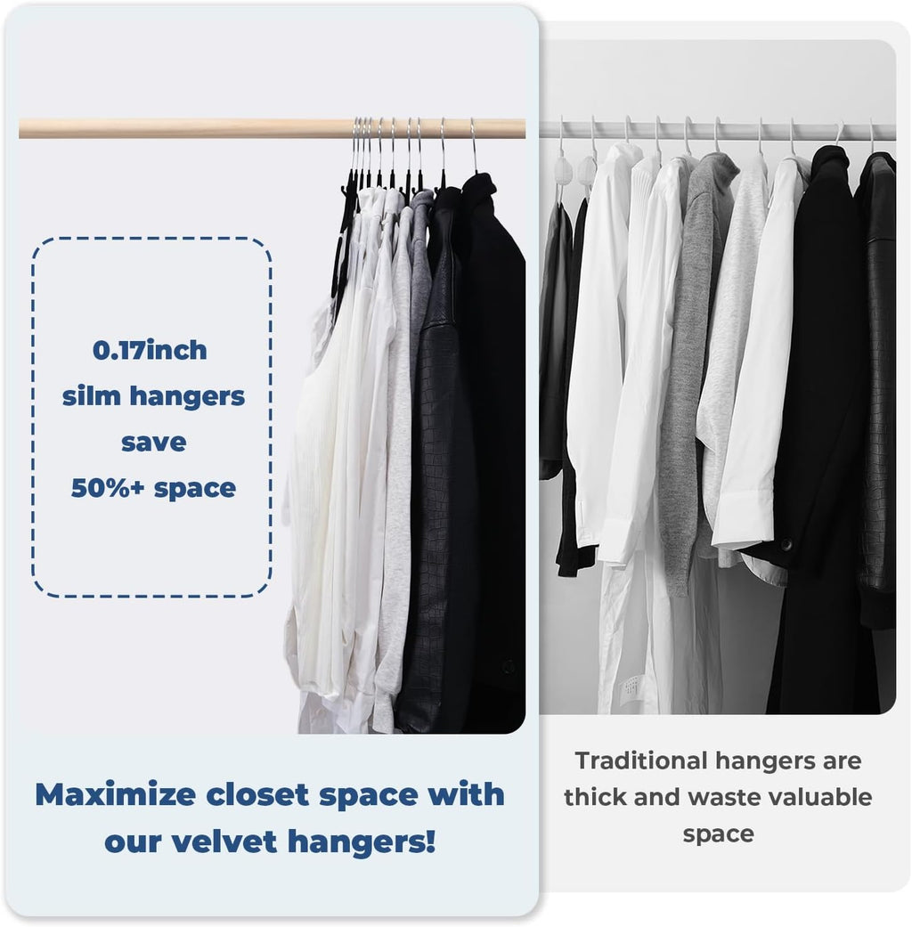 Black Velvet Hangers, Stackable Hanger with Non Slip Felt Fabric