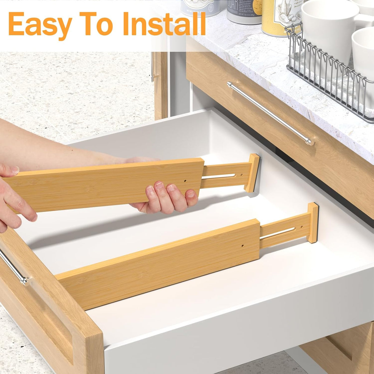 Bamboo Drawer Dividers Organizers, 2.56" High, 17"-21.8" Adjustable, 8 Pack