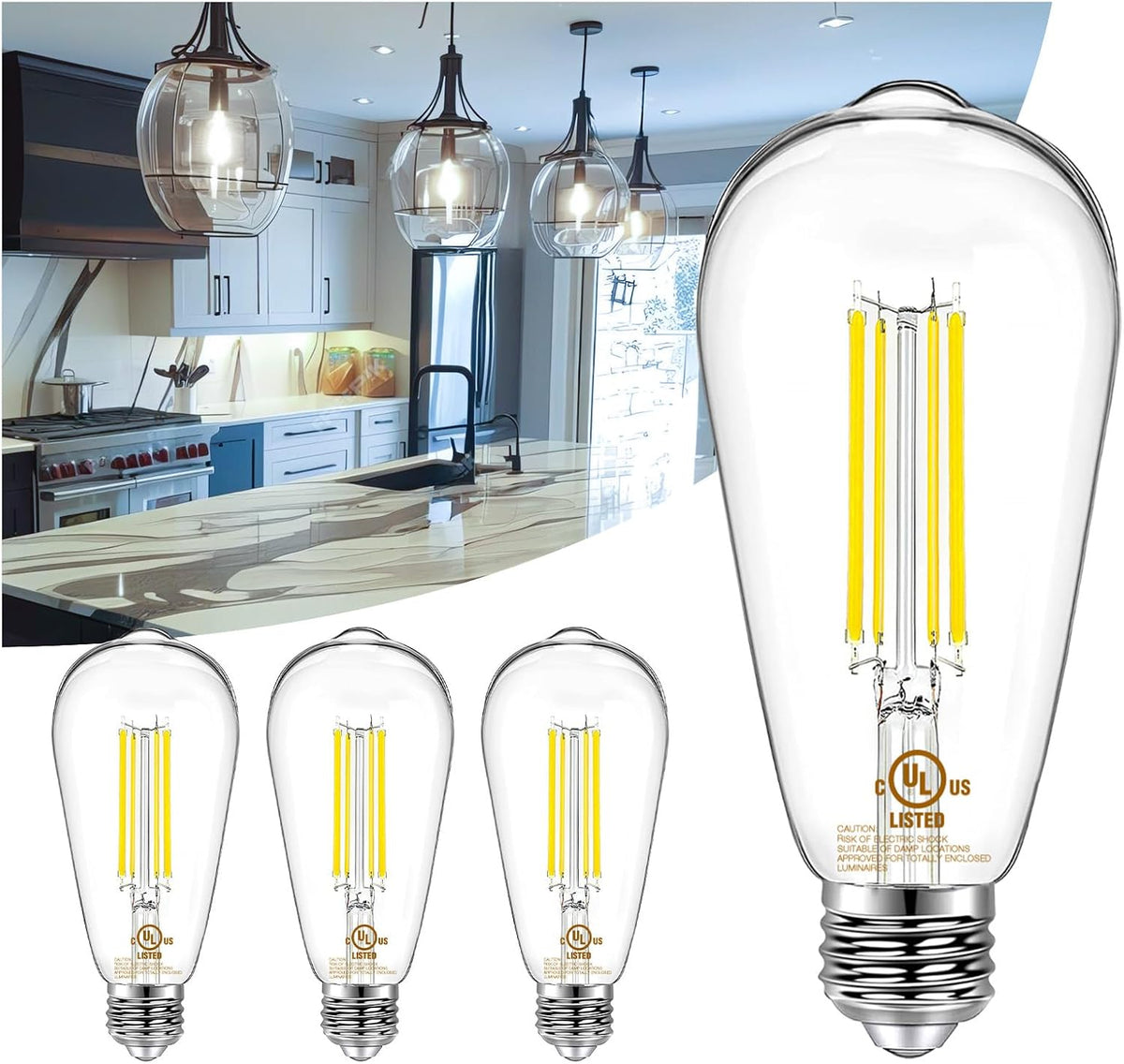 DAYBETTER 4 Pack Vintage LED Edison Bulbs, E26 Led Bulb 60W Equivalent, Dimmable Led Light Bulbs, High Brightness 800 LM Neutral White 4000K, ST58 Antique Filament Bulbs, Clear Glass Style for Home