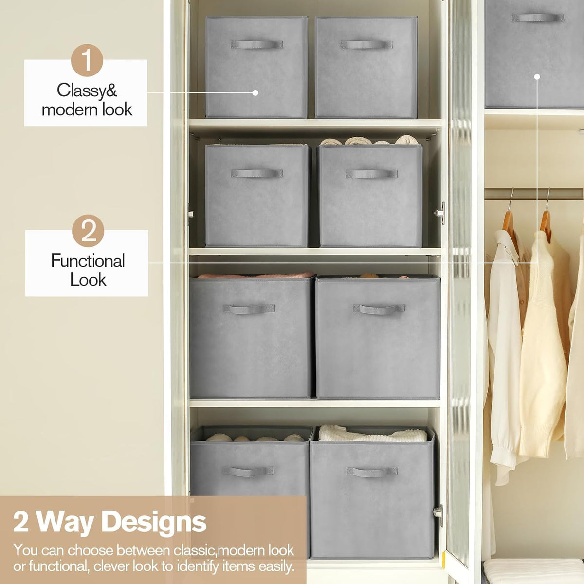 Foldable Storage Bins with Handles, 10.5x10.5x11 Inch Collapsible Non-Woven Fabric Storage Cubes, 3 Pack for Closet Shelves Nursery Home Office