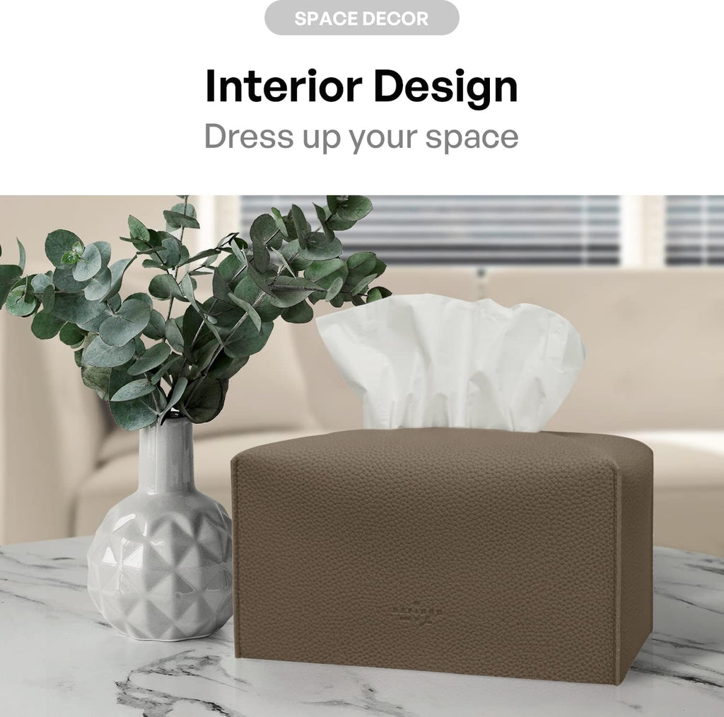 Carrotez Tissue Box Cover, [Refined] Modern PU Leather Rectangular Tissue Box Holder - Decorative Holder/Organizer for Bathroom Vanity Countertop, Night Stands, Office Desk 9.5"X5"X5" - Cocoa Brown