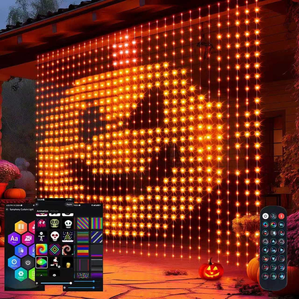 Dazzle Bright Smart Curtain Lights, 400LED 6.6FT x 6.6FT Color Changing Halloween Christmas Lights with Remote & APP, Dynamic DIY Fairy String Lights for Indoor Outdoor Bedroom Decorations