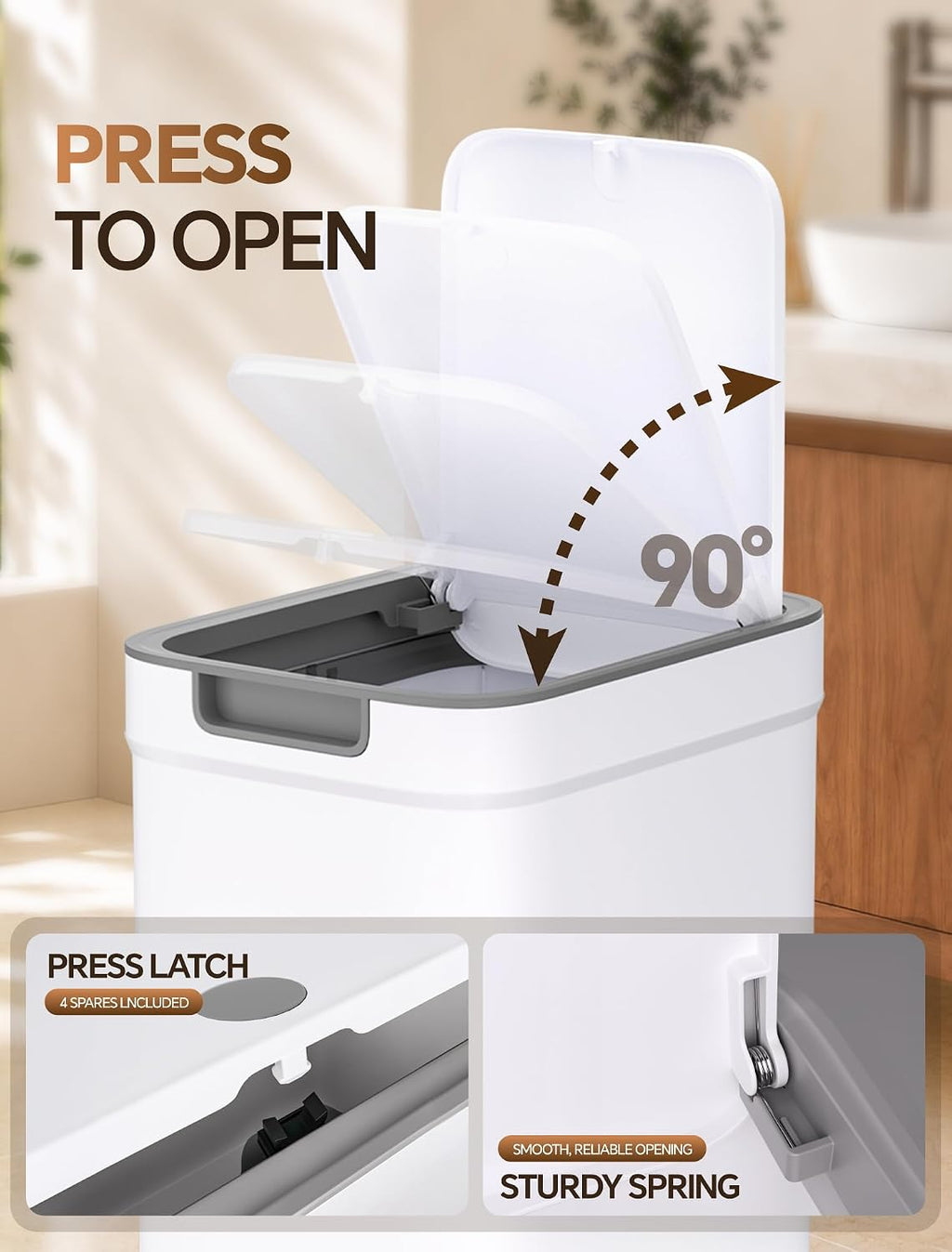 Small Bathroom Trash Can with Lid, Dog Proof, 3.6 Gal