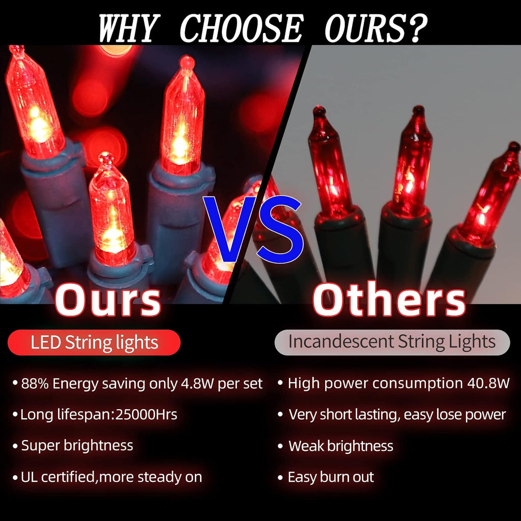 LAMPHOME 21.6FT 100 LED Red String Lights, Connectable Valentine Lights, Waterproof Red Christmas Lights Indoor Outdoor Plug-in for Valentine's Day, Mother's Day, Wedding, Party & Independence Day