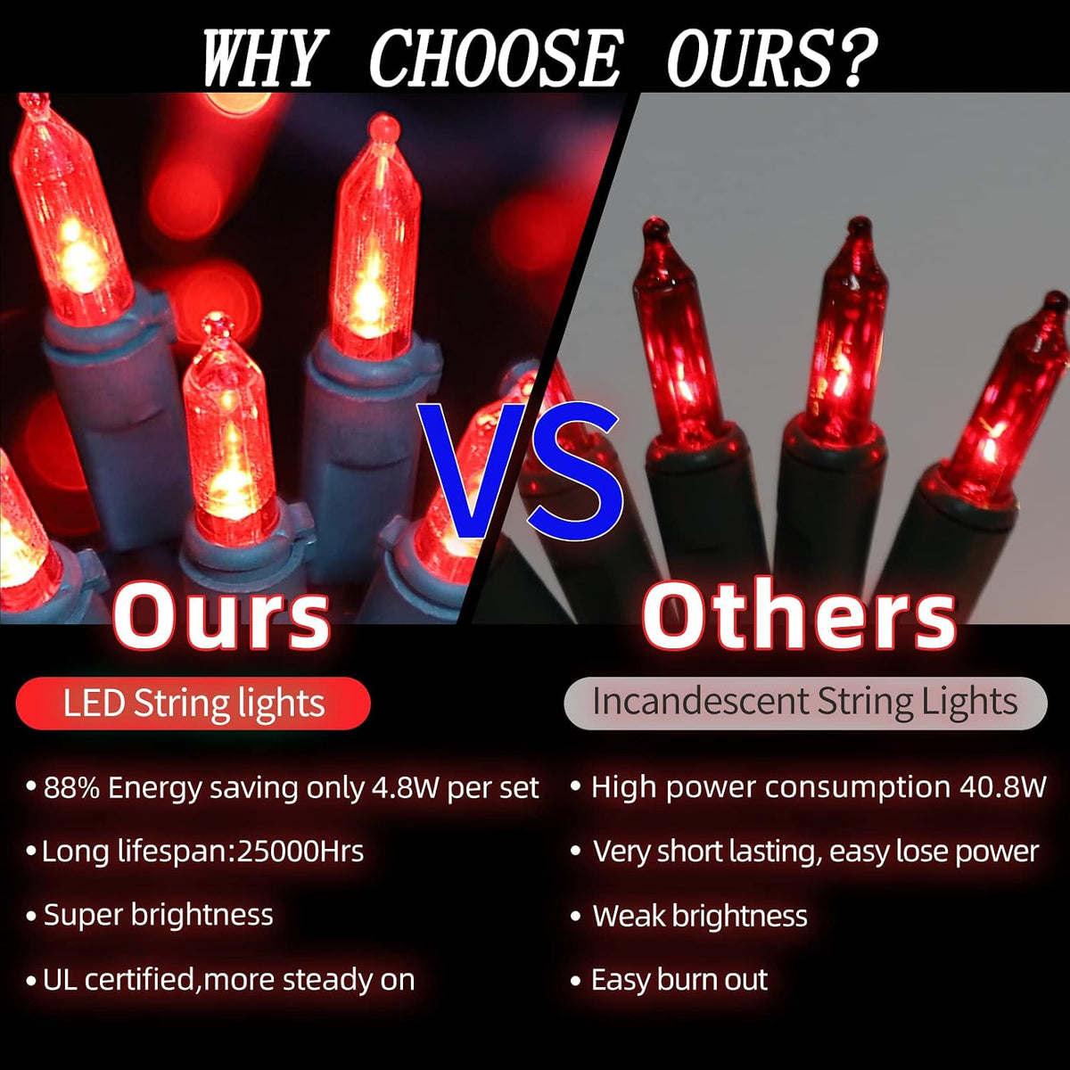 LAMPHOME 21.6FT 100 LED Red String Lights, Connectable Valentine Lights, Waterproof Red Christmas Lights Indoor Outdoor Plug-in for Valentine's Day, Mother's Day, Wedding, Party & Independence Day