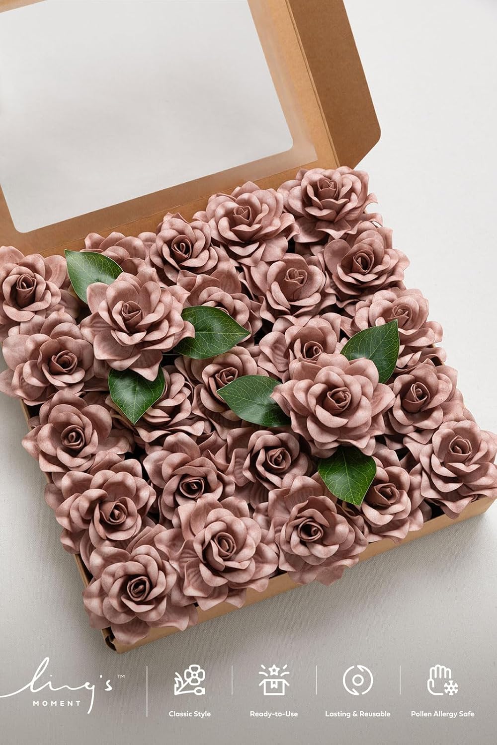 Ling's moment Pink Artificial Gardenia Flowers with Stems, 25 pcs