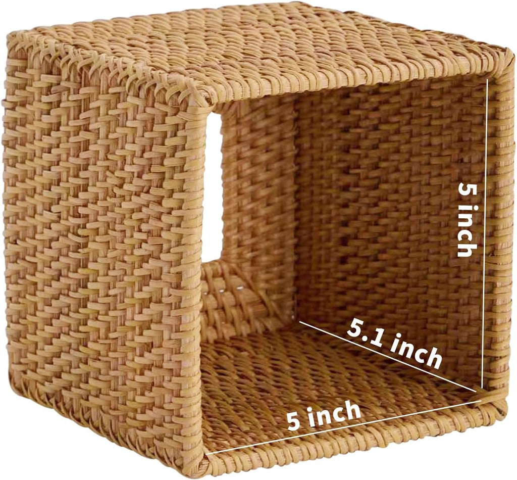Hand-Woven Rattan Tissue Box Cover, Square Wicker Tissue Holder, Natural Woven Facial Napkin Holder