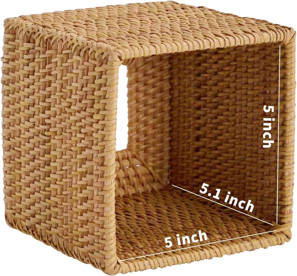 Hand-Woven Rattan Tissue Box Cover, Square Wicker Tissue Holder, Natural Woven Facial Napkin Holder